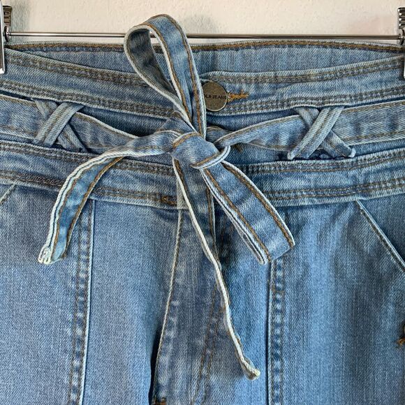 Lola Jeans Reese High Rise Belted Paper Bag Cropped Wide Leg Raw Hem Jeans Sz 27 - Picture 5 of 12